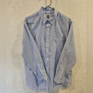 Croft & Barrow Men's Blue White Seersucker Long Sleeve Shirt Size 15 1/2 32/33